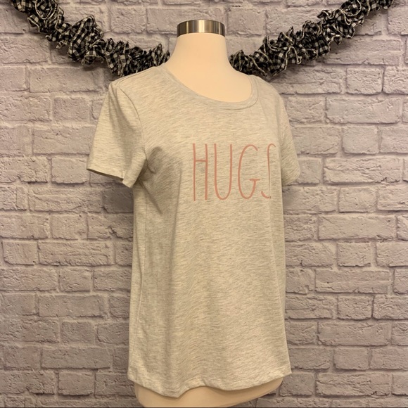 NWT Rae Dunn HUGS T-Shirt in Heather Oatmeal - Picture 3 of 11